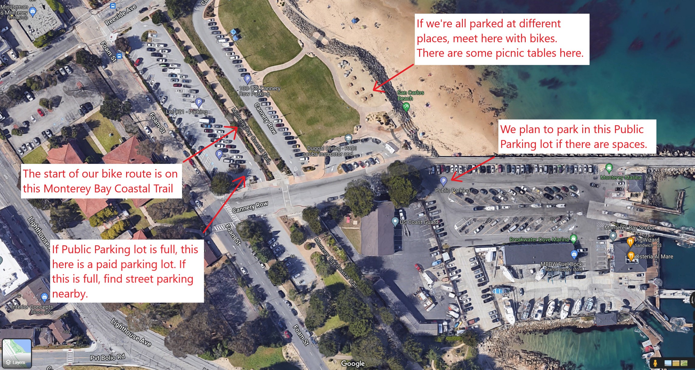 San Carlos Beach Nearby Parking Lots & Meeting Location